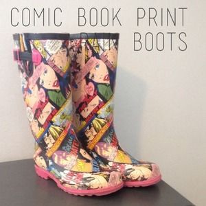 Comic Book Print Rain Boots