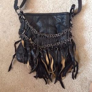 Black fringe cross body purse