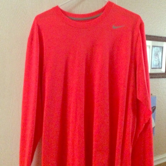 Nike Dri-fit Neon Orange Long Sleeve Workout Shirt