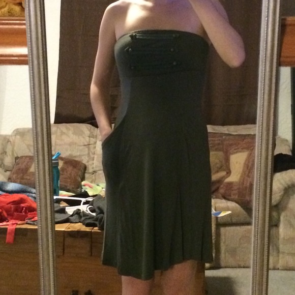 Strapless dark green dress