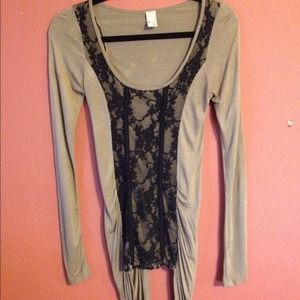 Buckle top- tan with black lace