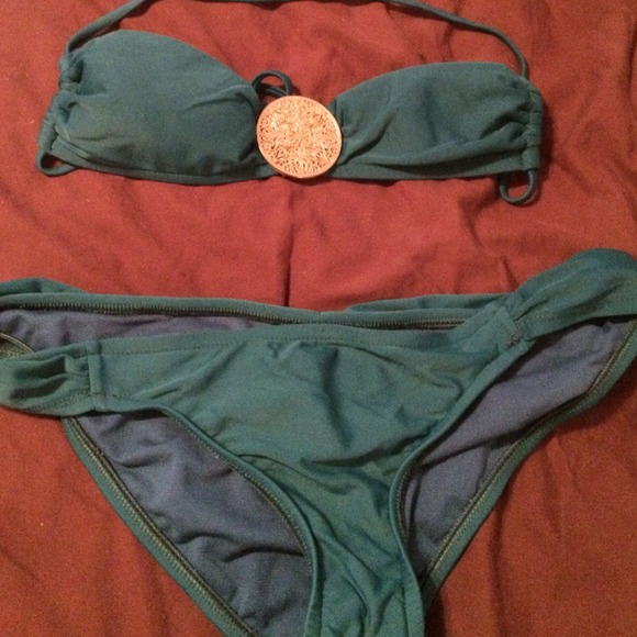 Dark Teal Bikini with Gold Pendant