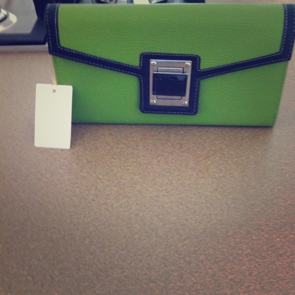 Green and black clutch purse