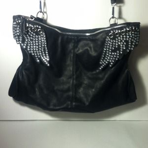"Winged" black faux leather bag