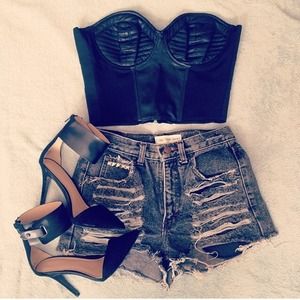 Black leather bustier