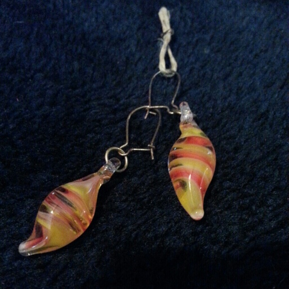 Sold!!  Orange n yellow tear twist glass earrings