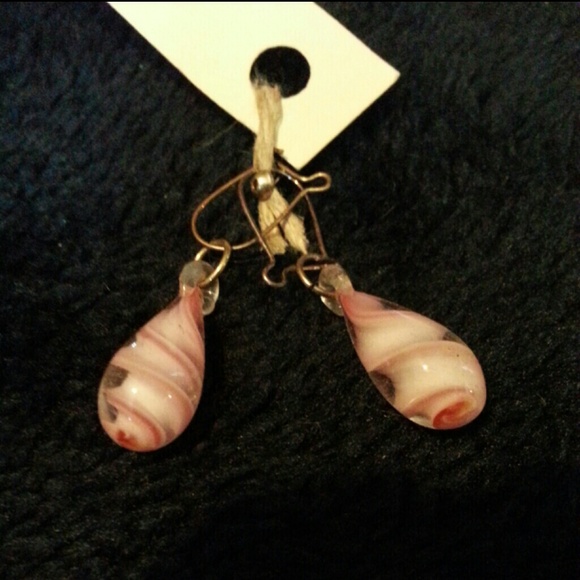 Sold!!  Handmade pink glass raindrop earrings