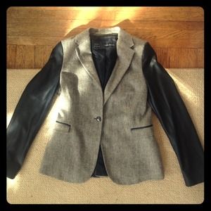 ZARA BASIC black & white tweed form fitting jacket