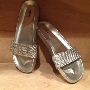 Silver Slide On Sandals