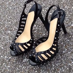 Gianni Bini Saucy Black Leather Studded Slingback