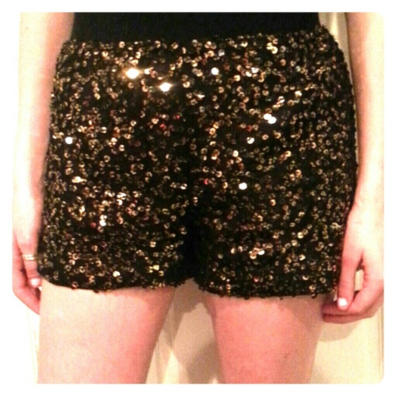 Sequined gold and black short shorts