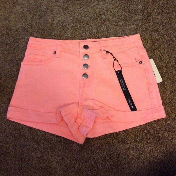 F21 neon coral shorts with four button closure NWT