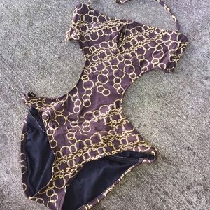 Brown and gold circle one piece