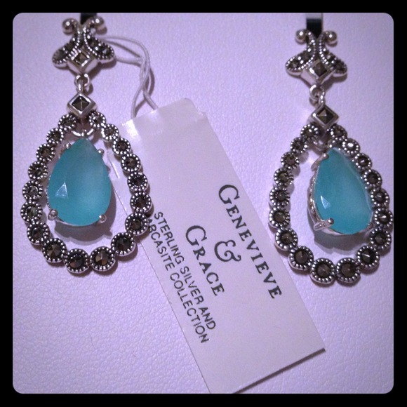 Apatite Glass and Marcasite Teardrop Earrings