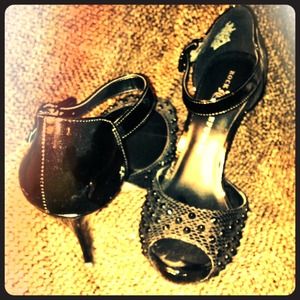 Spiked Black Strappy Heels