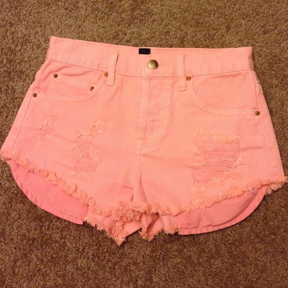 Forever 21 Denim - F21 coral pink distressed high waist shorts NWOT