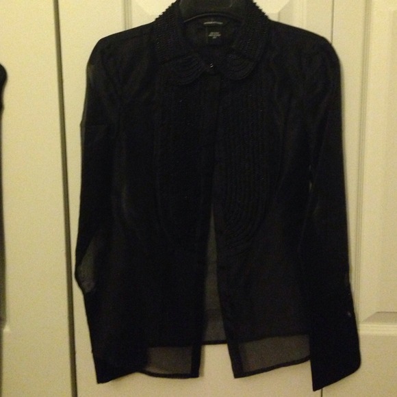 Sheer black blouse with beading