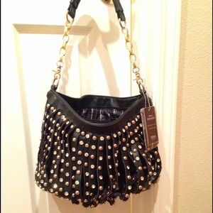 Black MMS Purse with Gold Studs and Rhinestones