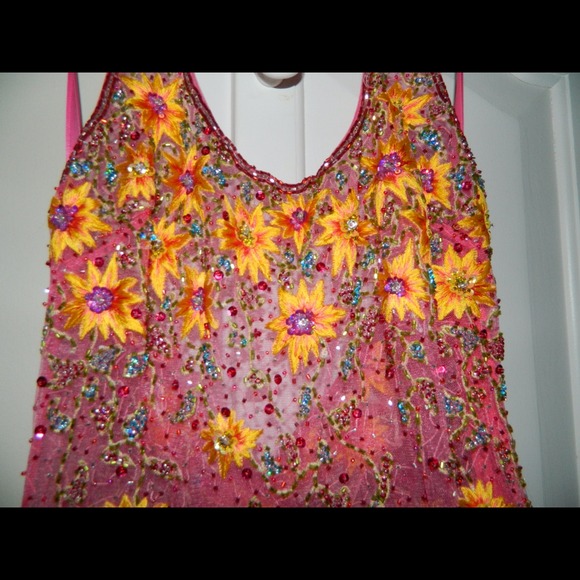 Coral Pink Mesh Cocktail/Prom Dress - Picture 2 of 4