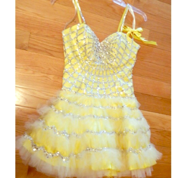 Canary Yellow Rhinestoned and Sequined Prom Dress