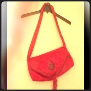 Vintage red leather shoulder bag