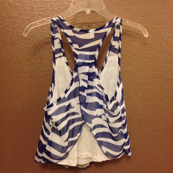 Printed Racer Back Tank Top - Navy Combo - Picture 2 of 2