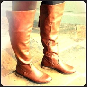 Brown knee high boots with full length back zipper