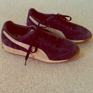Navy and white suede puma shoes