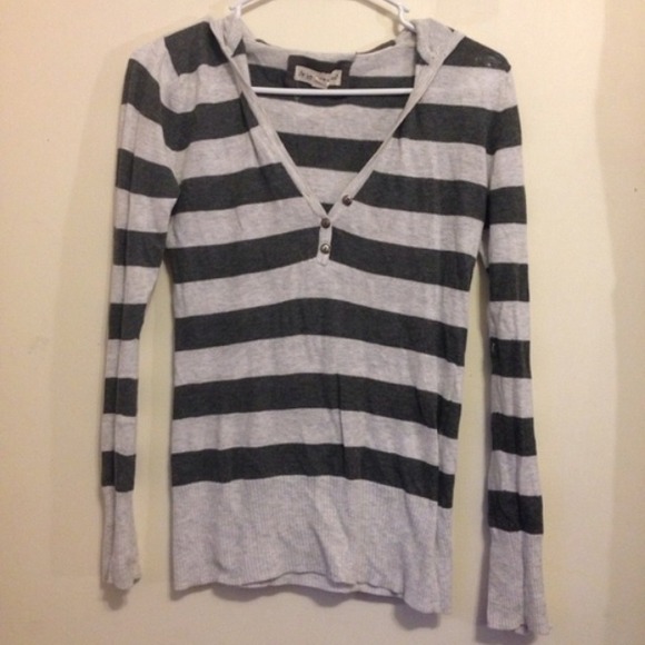 Grey striped pullover hoodie