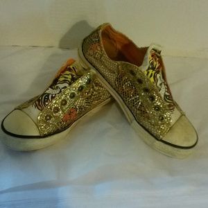 Ed hardy gold sequins tennis shoe