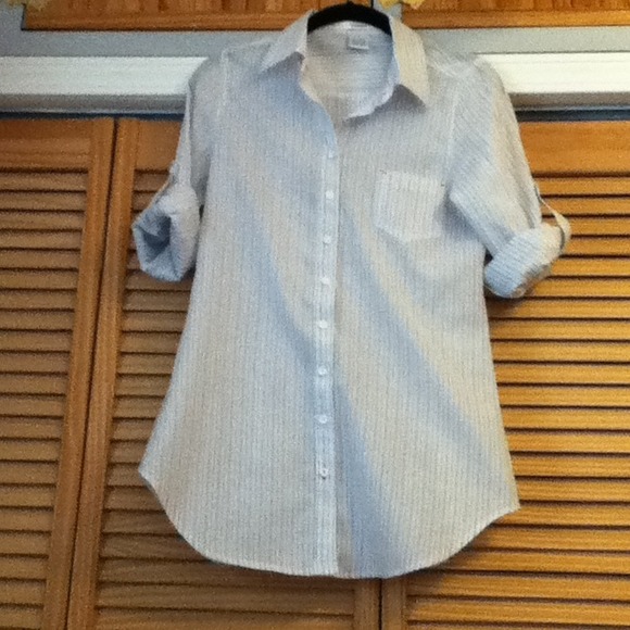 Vertical stripe button up shirt.