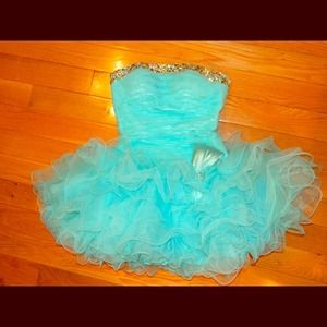 Sherri Hill Aqua Tutu Prom Dress