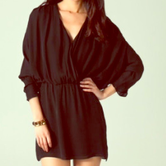 Black Ruched Long-Sleeve Dress by Parker