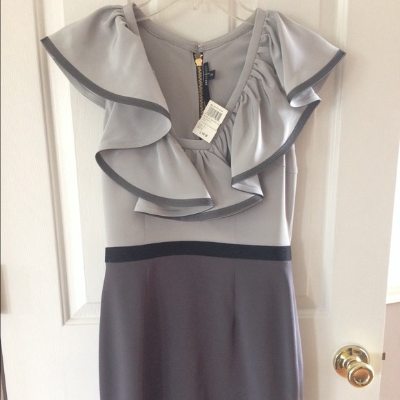 Jay Godfrey - Belle Gray Ruffle Neck Silk Sheath