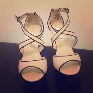 Tan and black wedges