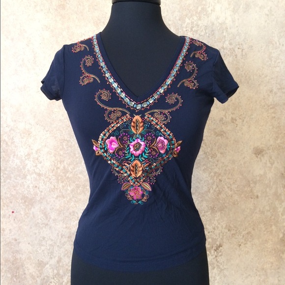 EXPRESS Mesh Embroidered Beaded Shirt S