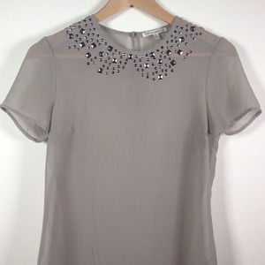 Sheer Grey Blouse with Beaded Peter Pan Collar