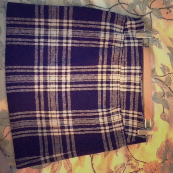 Plaid wool miniskirt.