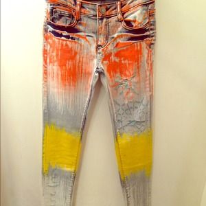 Hand painted jeans skinny fit orange
