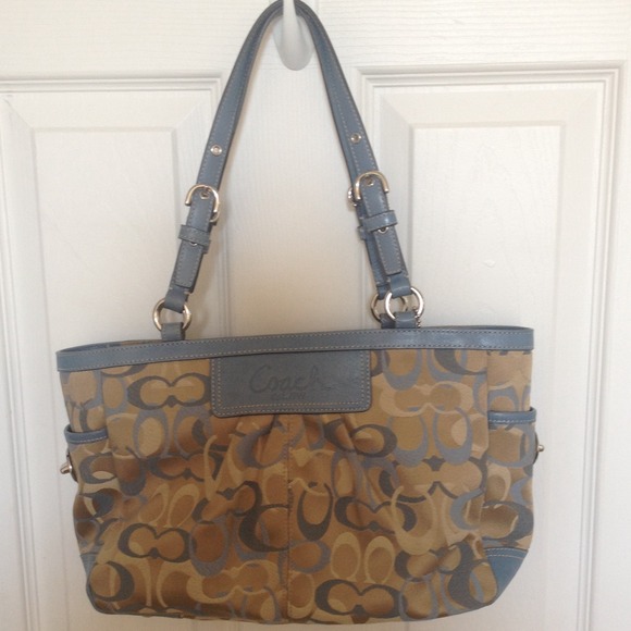 Blue and tan Coach bag