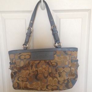 Blue and tan Coach bag