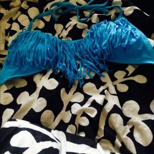 Blue fringe bikini top