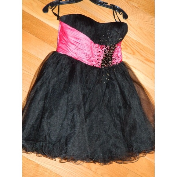 Sherri Hill Black and Pink Rhinestoned Prom Dress