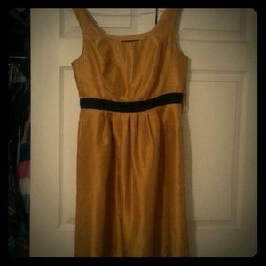 A mustard dress with a black waist