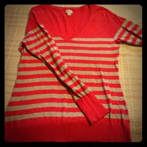 Red and grey stripe v-neck sweater