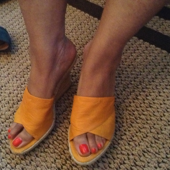 Orange leather/fabric Wedge sz 10.