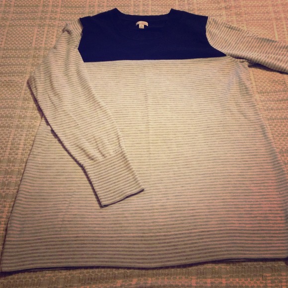 Navy blue, grey stripe sweater