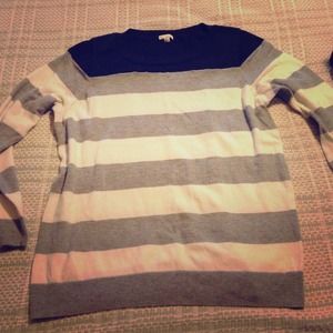 Navy blue, grey and white stripe sweater