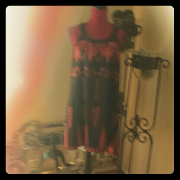 Satin black and red print dress