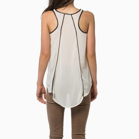 White tank top with pleather details